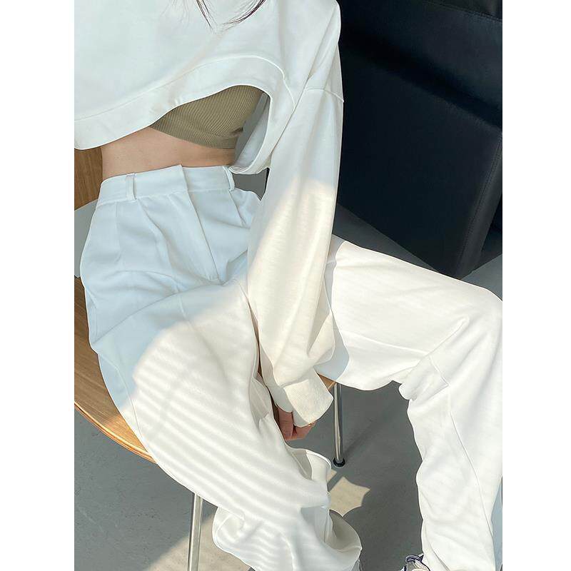 韩国白色阔腿裤女春夏季高腰垂感显瘦休闲宽松拖地薄款西装直筒裤