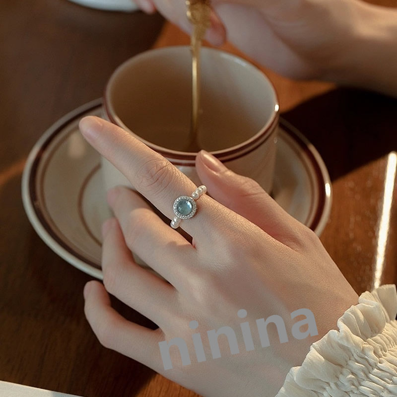ninina海蓝宝珍珠戒指高级成套饰品节日送礼物闺蜜女友