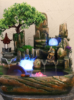 假山流水喷泉摆件美容院美发店理发开业礼品招财风水轮循环抽水景