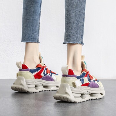 养眼不古板~复古运动鞋软底真皮老爹鞋女彩色2023新款轻便休闲鞋