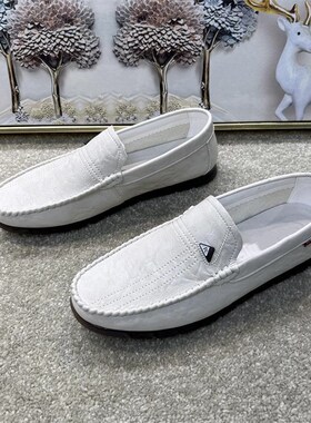 男鞋夏季透气2023新款潮流白色B豆豆鞋英伦一脚蹬懒人男士休闲皮