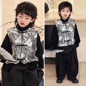 男童中式 国潮风唐装 马甲复古水墨风背心儿童上衣外套 童装 新中式