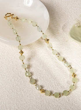 小众设计时尚彩色葡萄石方糖项链轻奢拼接真石串U珠锁骨颈链饰品