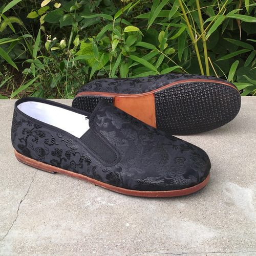 手工牛皮底松紧口缎面相巾中老年爸爸防滑透气开车春秋布鞋一脚蹬