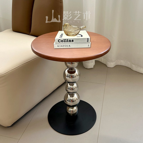 中古沙发边几小茶几可移动角几床头小圆桌客厅轻奢高级感边几实木