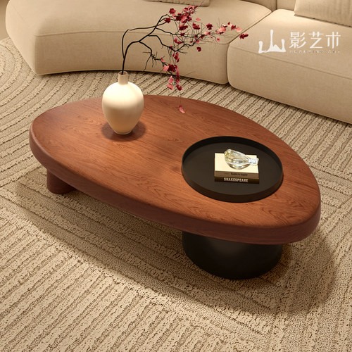 老榆木实木茶几可收纳中古风