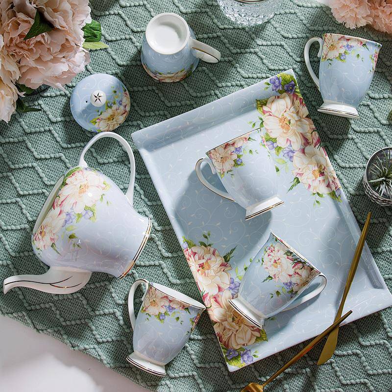 简约家客厅水用杯套装陶杯子式托盘水具欧耐瓷热茶壶茶馨蕊水具杯