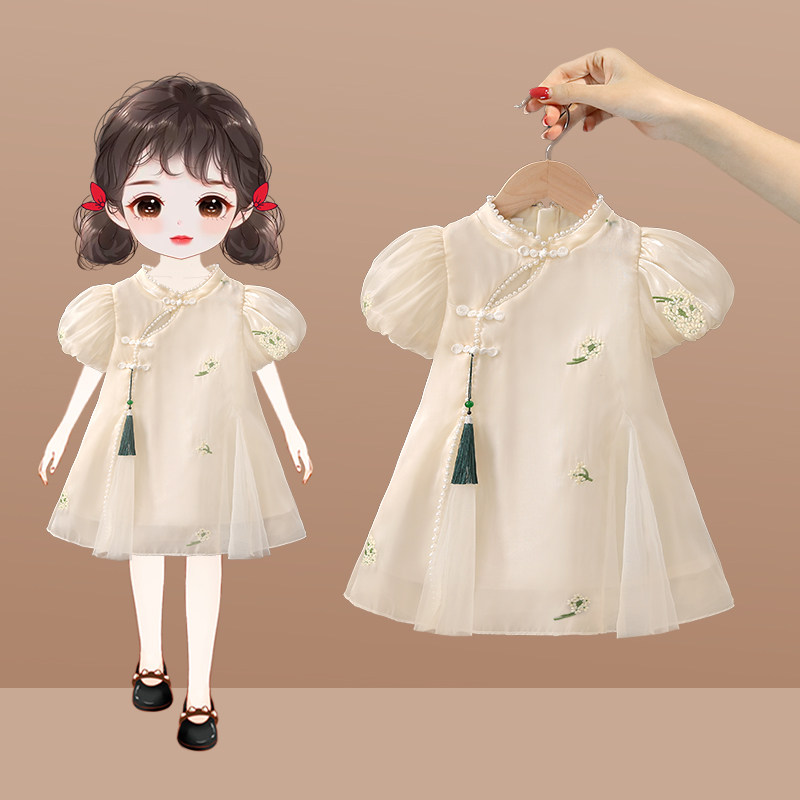 女童汉服夏装2023新款女宝宝古风连衣裙小童中国风旗袍超仙公主裙