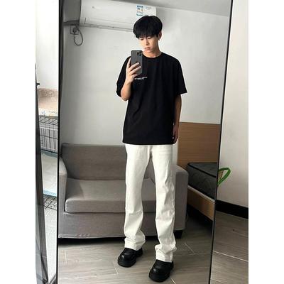 白色马吉拉牛仔裤美式高街vibe裤子男款高级感修身显瘦微喇直筒裤