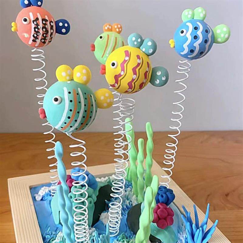 手支工铁丝鱼黏土小丑支撑幼zqr儿园环弹创橡皮泥立体画撑簧造型