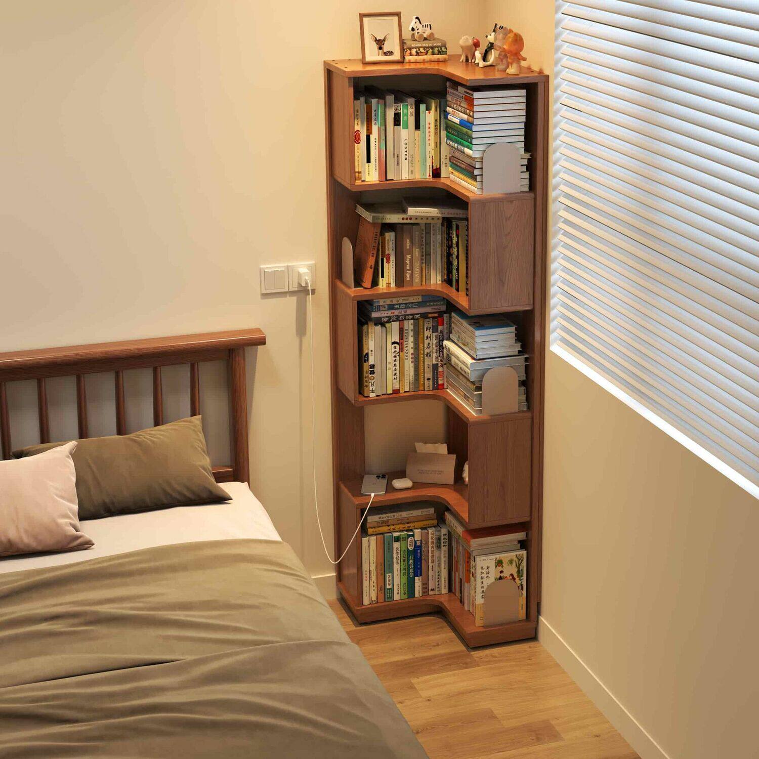 书架一体靠墙转角收纳柜落地置物架实木书柜书架立式高中生专用