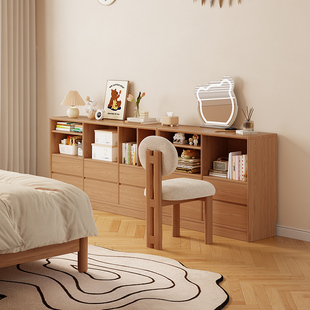 斗柜卧室床尾柜实木抽屉柜卧室储物柜靠墙收纳柜矮柜中古风书柜