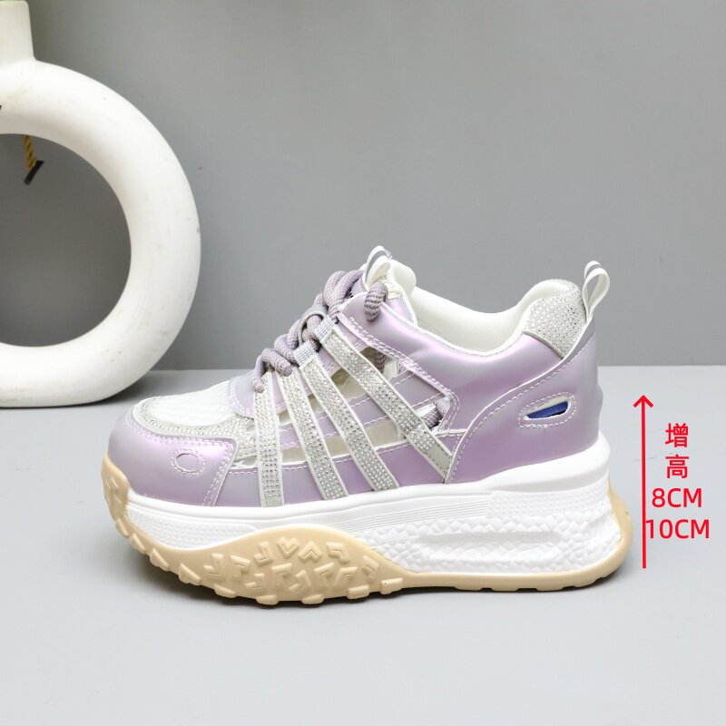 小个子厚底老爹鞋女夏季内增高8-10cm运动鞋百搭镂空透气休闲凉鞋