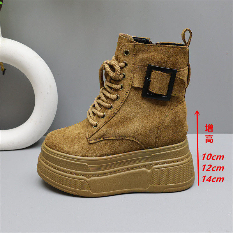 14cm小个子内增高马丁靴女秋冬加绒加厚棉鞋英伦风厚底短靴12cm