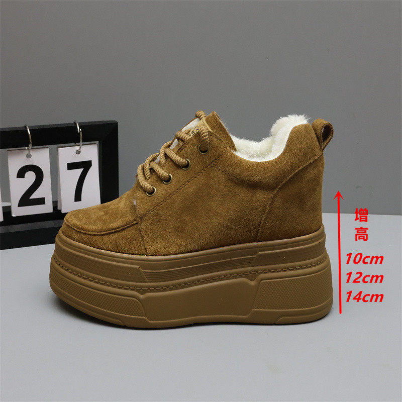 复古厚底内增高女鞋14cm加厚绒棉鞋小个子显高12cm休闲松糕鞋10cm