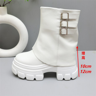 12cm超高跟裤 管靴女2025秋冬加绒厚底内增高10公分小个子白色短靴