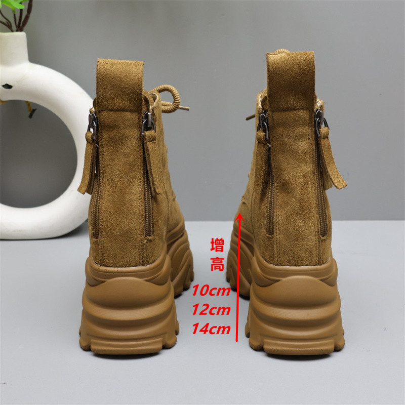 真皮马丁靴女厚底内增高14cm