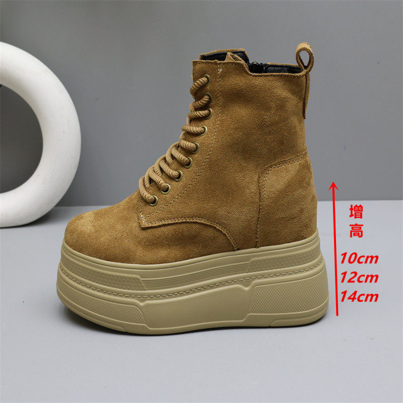 加绒马丁靴女厚底英伦风短靴14公分小个子隐形内增高靴子10-12cm