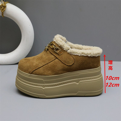 爆款包头拖鞋女外穿内增高10cm加绒懒人鞋厚底小个子10cm半拖鞋女