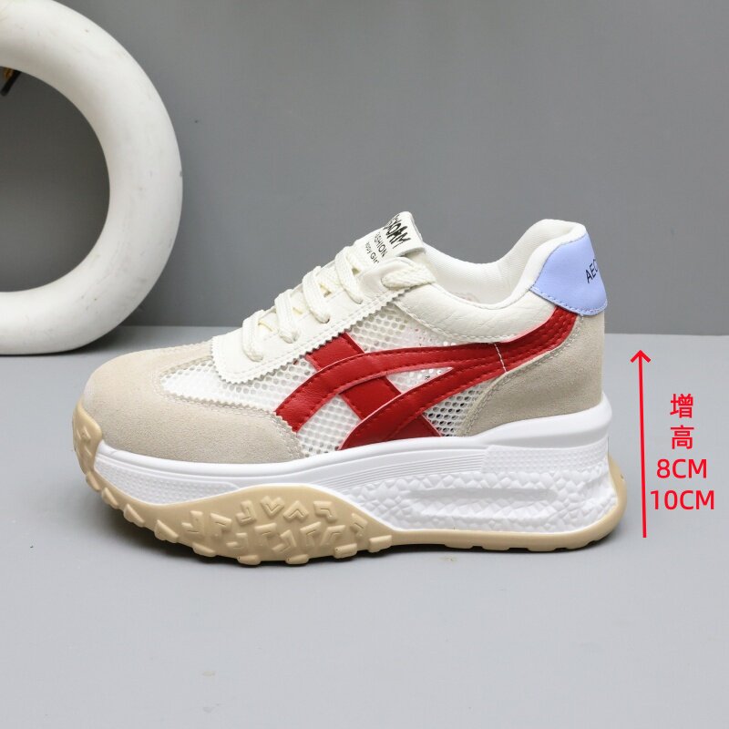 镂空透气网面德训鞋女厚底增高8-10cm小个子百搭休闲运动小白鞋女