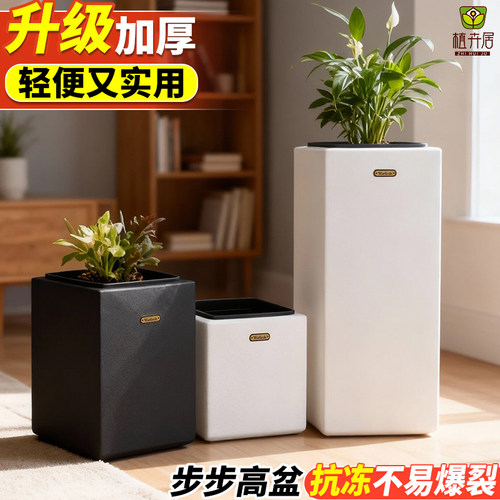 简约正方形塑料高筒花盆