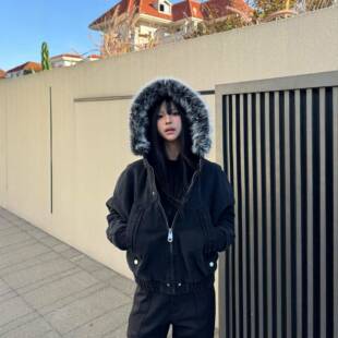 x不是好人 国潮座山雕棉服女冬季保暖加厚夹克男棉衣短款毛领外套