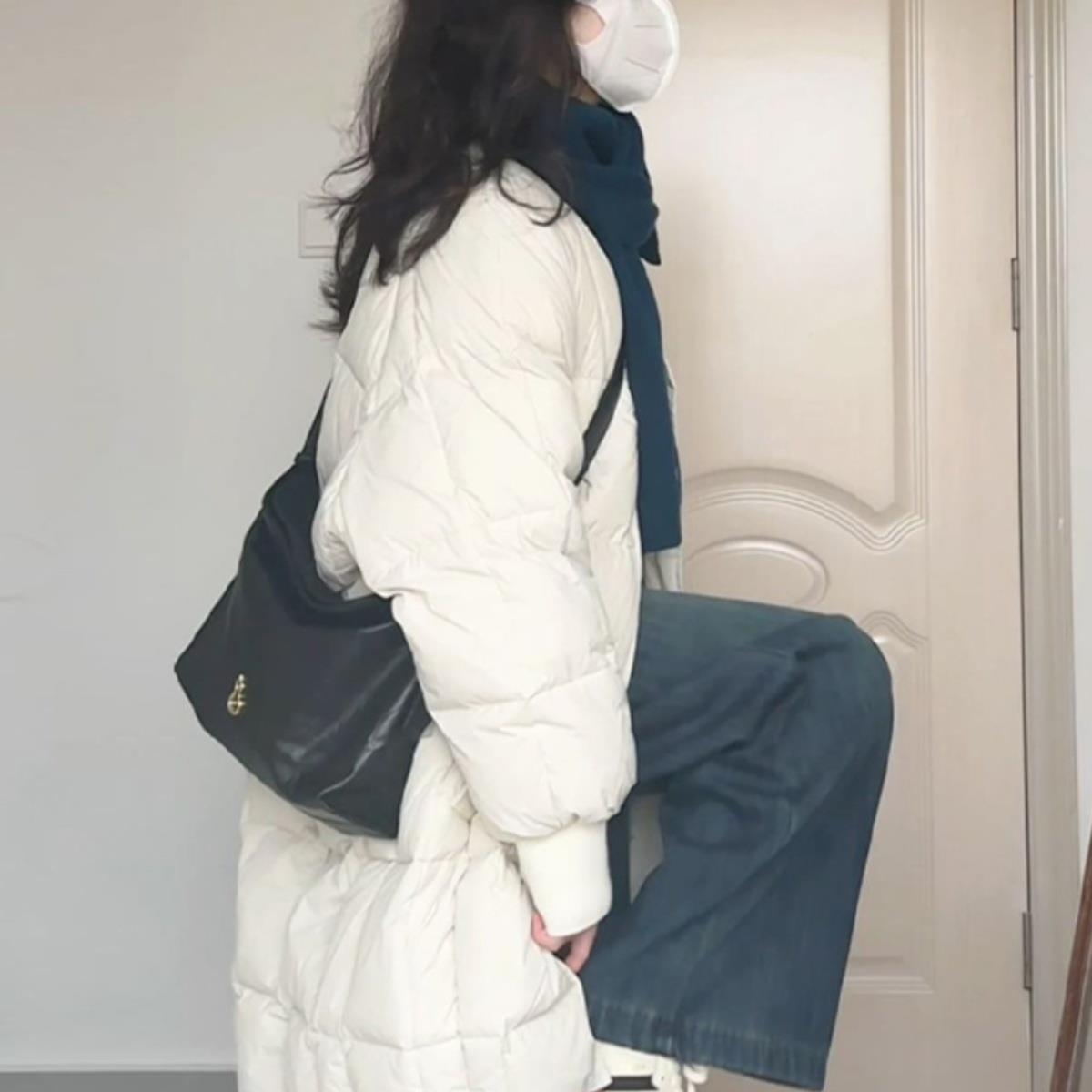 小个子高级感韩系白色圆领中长款羽绒棉服女2025冬季加厚保暖外套
