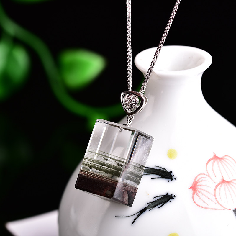 天然水晶绿幽h灵吊坠异像千层红绿幽灵水晶吊坠女项链配银链子1