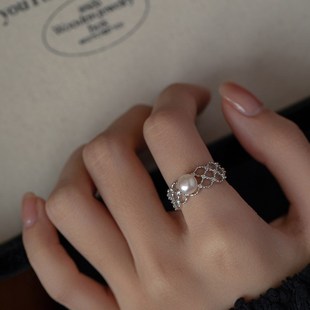 高端珍珠戒指小珠开口戒女洋气馒头珠蕾丝戒N圈轻奢高级感小众设