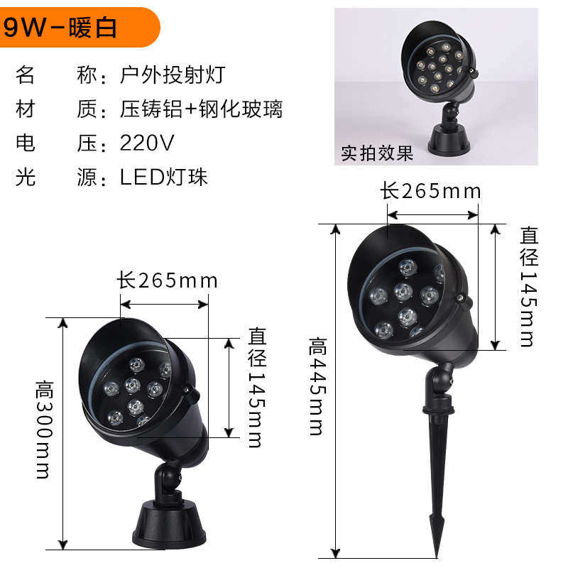 灯投光灯草坪光照户外防水室防眩树射灯lLed投灯插家用花园灯地