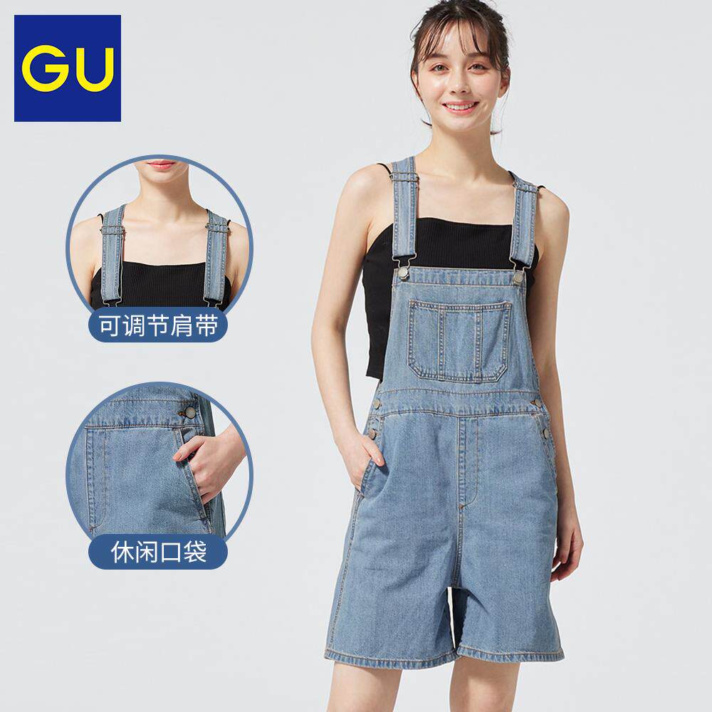 GU极优女装洗牛仔背带短GU347009裤(水产品23年夏季新品)背纯棉带