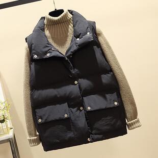 领羽绒棉马甲女秋冬季2服22新款短款立外0穿保暖背心QJQ黑色坎肩