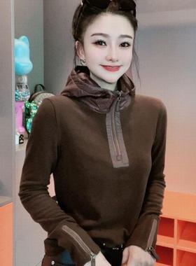 秋休冬时尚气MYTT质设计感半拉链加加厚连帽上衣显瘦百搭绒遮肉闲