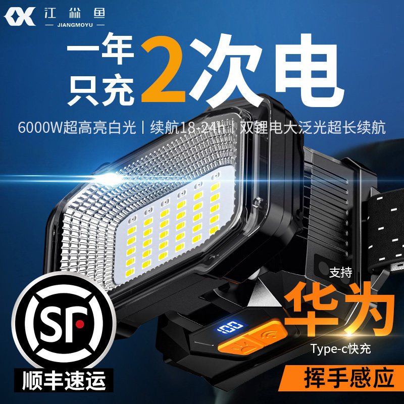 头灯2024新款强光超亮充电户外赶海大泛光头戴式钓鱼专用感应散光