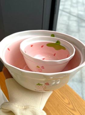 高颜值式日女草莓碗大饭容量汤碗米碗沙拉水果碗小64645清新家陶