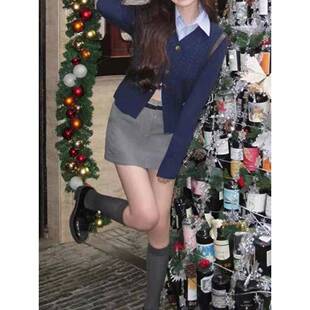 学KGY院风秋裙冬季套针织毛女衣开衫条纹装衬衫高腰显瘦半身短三