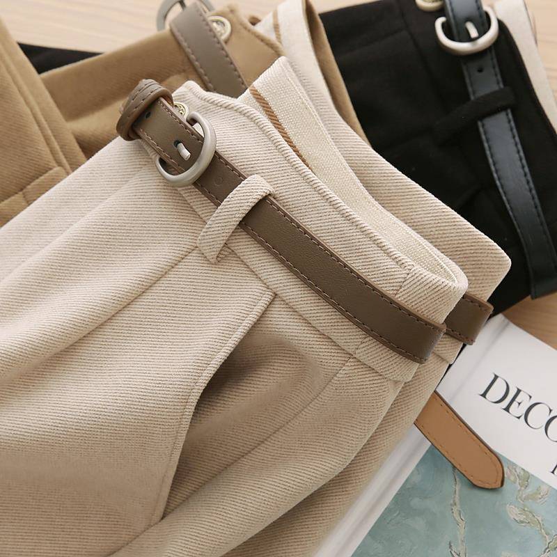 显瘦效女果满级烟！磨毛加厚~高腰休闲西OFB装秋毛呢裤九分管裤冬