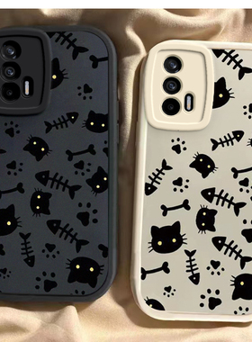 猫咪鱼骨真我q3pro手机壳新款realmeq5i硅胶q2i/q5x全包防摔OPPO真我X7pro男女Q3S狂欢版可爱q2pro个性情侣套