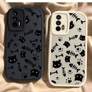 猫咪鱼骨真我q3pro手机壳新款realmeq5i硅胶q2i/q5x全包防摔OPPO真我X7pro男女Q3S狂欢版可爱q2pro个性情侣套