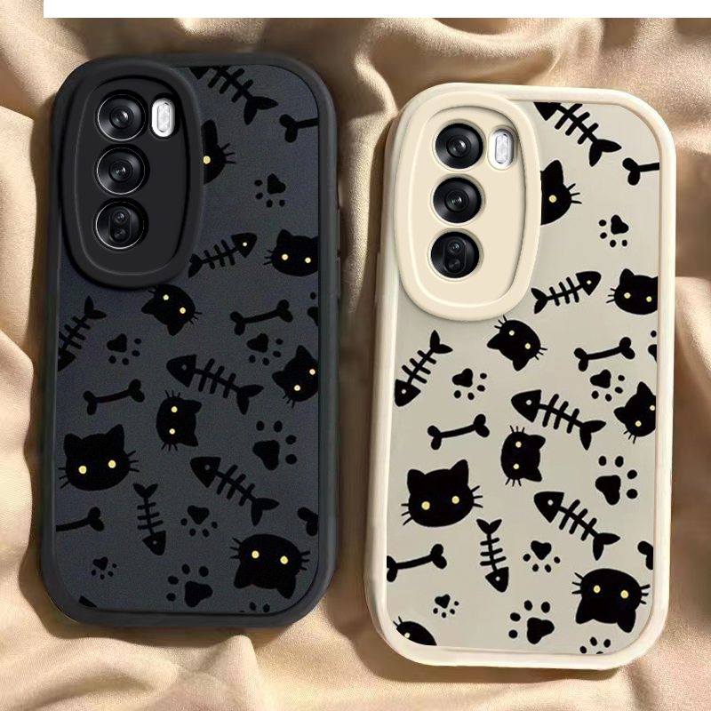 猫咪鱼骨opporeno12/11pro手机壳10新款reno9pro+卡通reno8se/7/6硅胶套防摔reon5k女rone4男reno3外壳2Z全包
