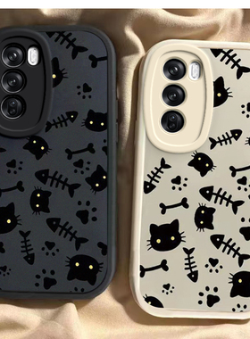 猫咪鱼骨opporeno12/11pro手机壳10新款reno9pro+卡通reno8se/7/6硅胶套防摔reon5k女rone4男reno3外壳2Z全包