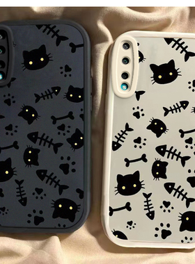 猫咪鱼骨荣耀play3手机壳7T新款华为HonorPlay5/6Tpro可爱paly5t全包防摔硅胶套plat8t/4tpro女8X9男8C情侣潮