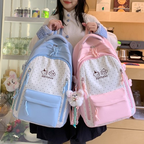 高颜值少女心波点大容量双肩书包