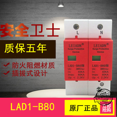 雷安盾LAD1-B80浪涌保护器2P一级电源避雷器40-80KA防雷器220V