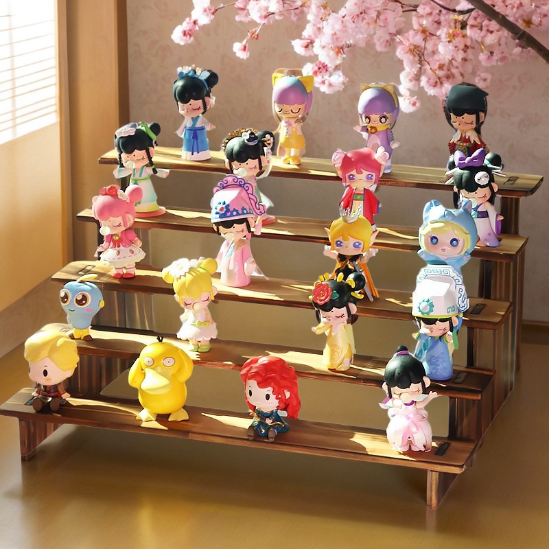 纯实木古玩模型手办摆放展示架夜市摆摊多层阶梯式复古免螺丝卡槽