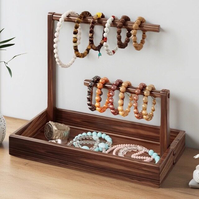 高档实木首饰架收纳盒手串桌面上展示架复古做旧手表手链手镯手环