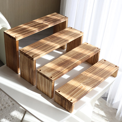 桌面小架子展示架玩偶公仔收纳架多肉绿植首饰茶杯茶具木质复古色