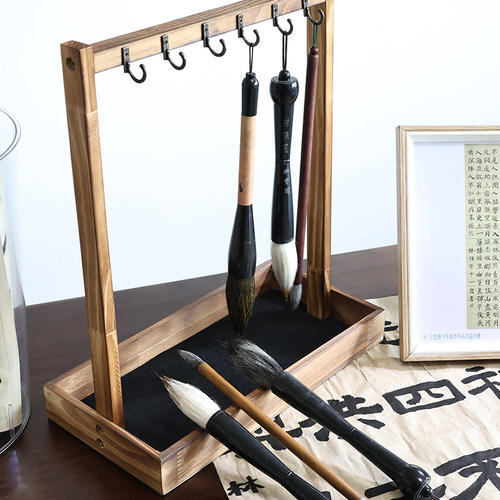 毛笔架笔挂架实木架子展示架墨笔书法专用放笔托挂架文房四宝毛毡