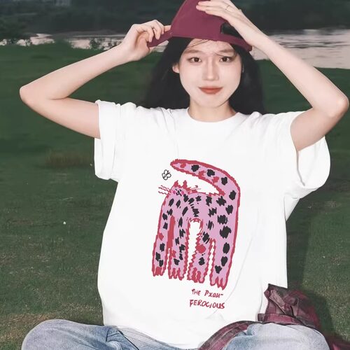宽松潮酷猫咪印花T恤女bf上衣