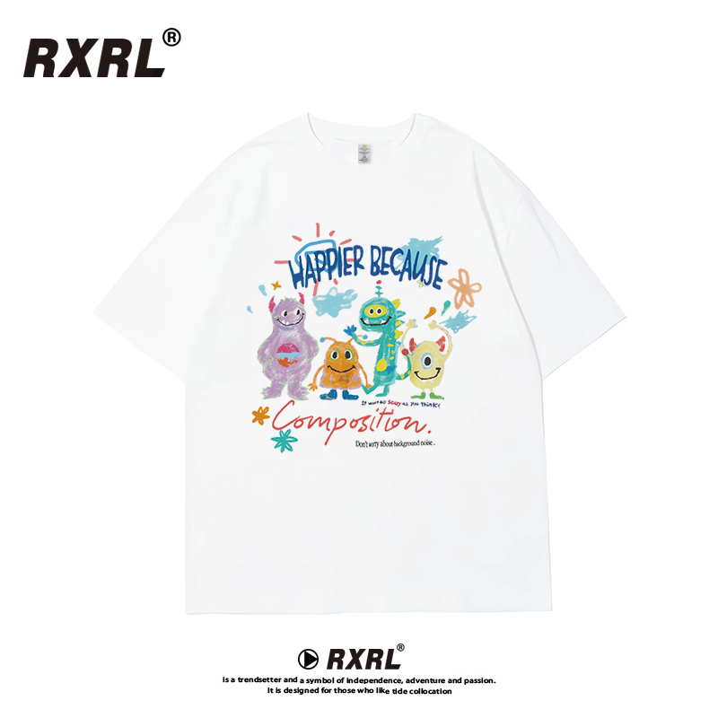 白色涂鸦卡通ins设计感短袖t恤女